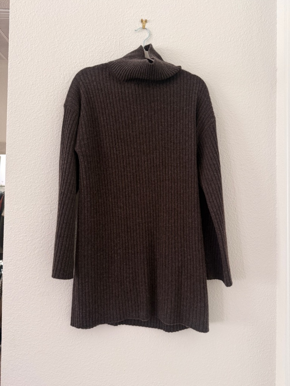 Reformation Ribbed Turtleneck Tunic Sweater - Dark Brown